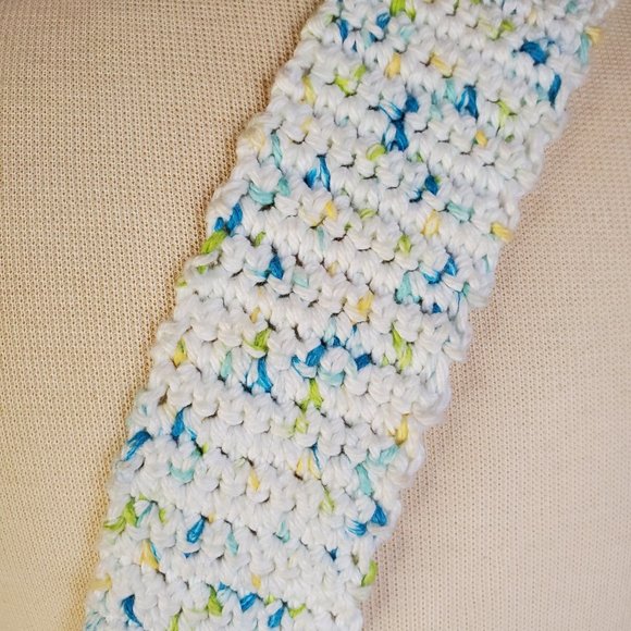 Bohemian Hues Handmade Crochet Cotton Market Bag White w/Multi Color Speckles - Picture 8 of 8